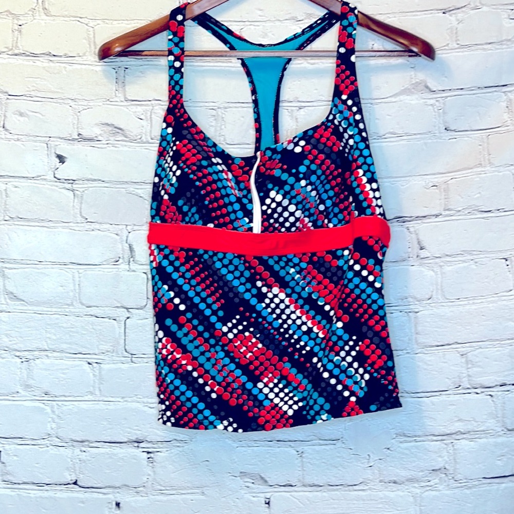 Danskin Blue Black Pink Tankini Swimsuit Top Size XL Size 16-18